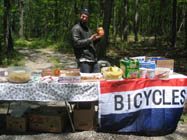 Josh manning one of two rest stops sponsored by Black Water Loft.